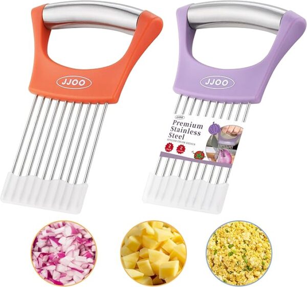 2PCS Onion Slicer Holder, JJOO Stainless Steel Onion Cutter for Slicing and Storage Onions