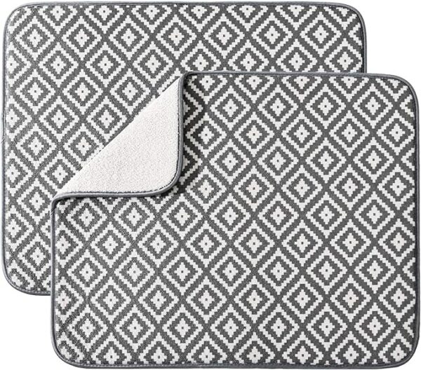 Dish Drying Mat for Kitchen 2 Pack, Ultra Absorbent Microfiber Dishes Drainer Mats by Subekyu,19.2 by 15.8 Inch(Rhombus)